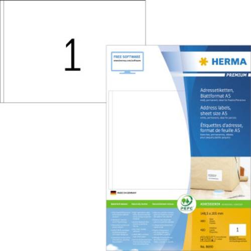Herma 8690 Adress-Etiketten 148.5 x 205mm Papier Weiß 400 St. Tintenstrahldrucker, Laserdrucker, Fa von Herma