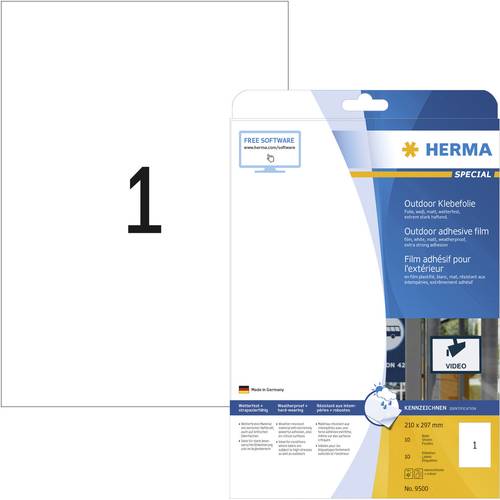 Herma 9500 Folien-Etiketten 210 x 297mm Polyethylenfolie Weiß 10 St. Permanent haftend Farblaserdru Herma 9500 Folien-Etiketten 210 x 297mm Polyethylenfolie Weiß 10 St. Permanent haftend Farblaserdru von Herma