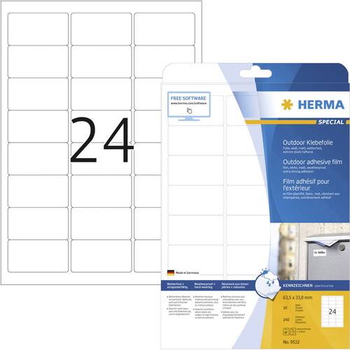 Herma 9532 Folien-Etiketten 63.5 x 33.9mm Polyethylenfolie Weiß 240 St. Permanent haftend Farblaser von Herma