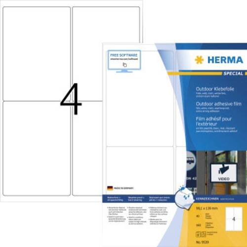 Herma 9539 Folien-Etiketten 99.1 x 139mm Folie, matt Weiß 160 St. Extra stark haftend Laserdrucker, von Herma