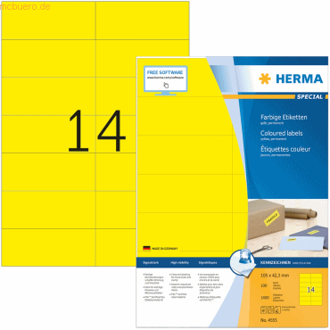 Herma Etiketten 105x42,3 mm gelb Papier matt VE= 1400 Stück von Herma