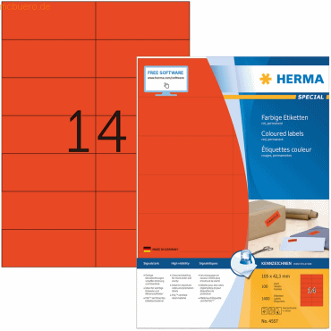 Herma Etiketten 105x42,3 mm rot Papier matt VE= 1400 Stück von Herma