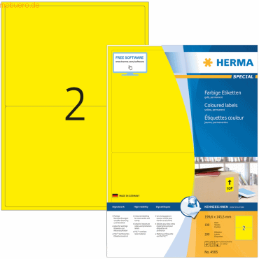 Herma Etiketten 199,6x143,5 mm gelb Papier matt VE= 200 Stück von Herma
