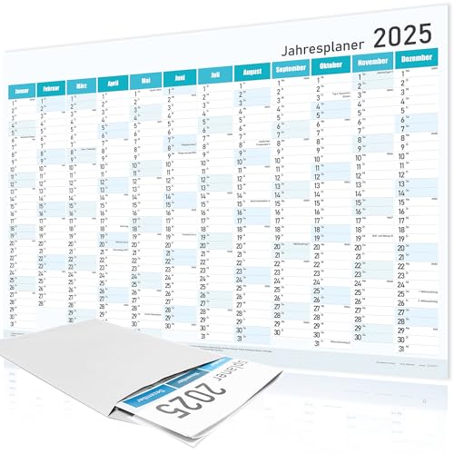 Jahreskalender 2025 A1 Wandkalender - Jahresplaner 84x59 cm, Wandplaner mit Kalenderwochen, Feiertagen - Großformat Kalender, Wall Calender, Plakatkalender Blau Jahreskalender 2025 A1 Wandkalender - Jahresplaner 84x59 cm, Wandplaner mit Kalenderwochen, Feiertagen - Großformat Kalender, Wall Calender, Plakatkalender Blau von HermannPartner
