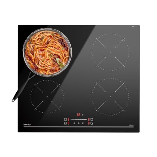 Hermitlux Einbau Induktionskochfeld 4 Zonen 60cm mit 9 Leistungsstufen und Booster, Kindersicherung, Induktion Herdplatte mit 4 Platten, 7000W von Hermitlux