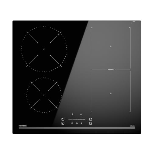 Hermitlux Induktionskochfeld 60 cm Flexzonen, Einbau Elektrokochfeld 4 Zonen mit Flexzone, 9 Leistungsstufen und Booster, Kindersicherung, 7400W, kein Stecker von Hermitlux