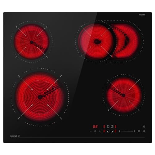 Hermitlux Kochfeld 59cm, Glaskeramikkochfeld 4 Platten mit Duale und Ovale Zonen, 9 Heizstufen, Touch-Steuerung, 7200 W, Timer, Kindersicherung, Geeignet für alle Pfannen, Kein Stecker von Hermitlux