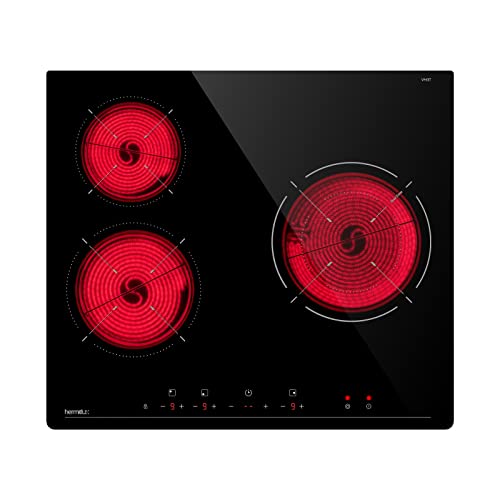 Hermitlux placa vitroceramica 3 fuegos, plaque vitrocéramique 60cm, 9 niveles de, control táctil, Temporizador 99min, Bloqueo de Seguridad, calefacción de doble anillo, 5200W von Hermitlux