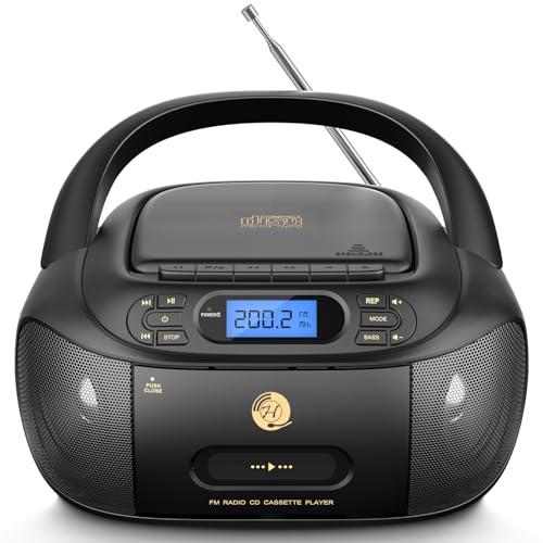 Hernido CD-Player mit Kassette, CD Boombox mit Bluetooth, UKW-Radio, Eingebauten Stereo-Lautsprechern, Wiederaufladbarem CD/Tape-Player, AUX-Eingang, USB-Wiedergabe, Kopfhörerausgang von Hernido