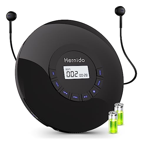 Hernido Tragbarer CD-Player mit Kopfhörer, CD-Player mit wiederaufladbarem Akku, Kompakter CD-Walkman mit 5 EQ-Sounds, AUX-Ausgang, Anti-Skip, Kpop-Player mit Hintergrundbeleuchtung, LCD-Display von Hernido