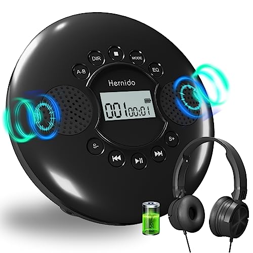 Hernido Tragbarer CD-Spieler mit Lautsprechern, Walkman-CD-Spieler mit Kopfhörer, wiederaufladbarer Akku-CD-Spieler für Auto, Home Audio/Musikspieler & AUX-Ausgang, Anti-Skip-Schutz Hernido Tragbarer CD-Spieler mit Lautsprechern, Walkman-CD-Spieler mit Kopfhörer, wiederaufladbarer Akku-CD-Spieler für Auto, Home Audio/Musikspieler & AUX-Ausgang, Anti-Skip-Schutz von Hernido