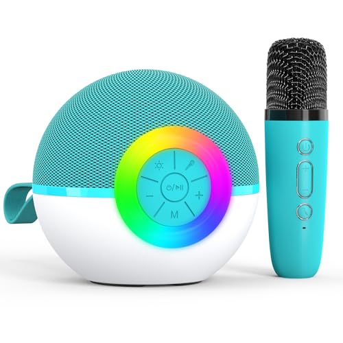 Karaoke Maschine Kinder Spielzeug Geschenke für 3-12 Jahre Mädchen Tragbares Bluetooth Karaoke Maschine mit Mikrofon für Kinder Erwachsene mit 5 Stimme wechselnde Effekte & LED-Lichter (Green-1 Mic) von Heroange