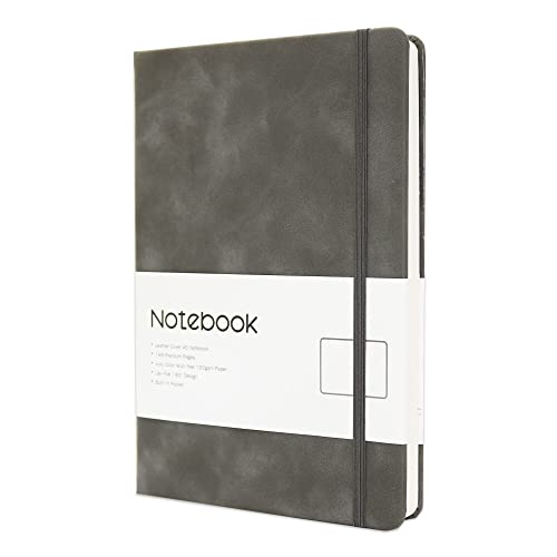 A5 Notizbuch mit linierten Seiten, PU-Leder Hardcover Executive Notepad Tagebuch, 198 dicke Seiten, 120 g/m² Papier, zum Notieren und Schreiben von Tagebüchern (Grau liniert) von Heromor