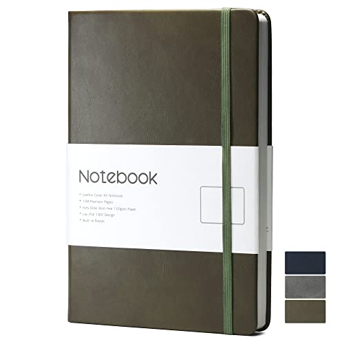 Notizbuch A5 Liniert - Hardcover Notizbuch Leder A5, Dickes 120g/m² Papier Notizbuch A5 Liniert, Collegeblock Skizzenbuch Bullet Journal, Tagebuch für Erwachsene| Olivgrün von Heromor