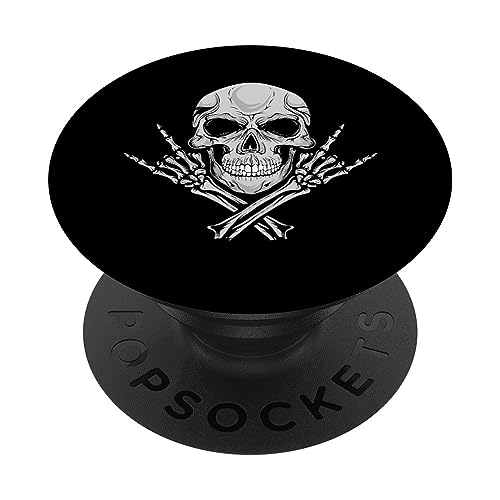 PopSockets - Handy-Halter Totenkopf Rocker Gruß Musik Totenkopf PopSockets Klebender PopGrip Schwarz von Herren - Damen Skull Kollektion