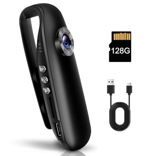 Mini-Körperkamera mit Audio- und Videoaufzeichnung 1080P 128GB Bewegungserkennung Video Recorder Wearable Camcorder mit magnetischer Tasche für Radfahren, Haustiere, Wandern, Travaling (A9) von Hersance