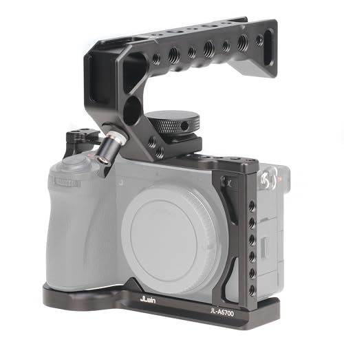 Hersmay A6700 Camera Cage Support, Video Stabilizer Kamera Käfig mit Top Handle für Sony A6700 Kamera Zubehör DSLR Rig mit Cold Shoe, Handle Locating Holes, Multiple 1/4" 3/8" Screw Holes von Hersmay