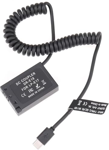 Hersmay USB-C Typ-C auf LP-E17 Dummy-Batterie DR-E18 Federkabelkupplung für Canon EOS R8 R10 RP 77D 200D Mark II 250D 750D 760D 800D 850D Rebel T6i T6s T7i T8i SL2 Camera von Hersmay