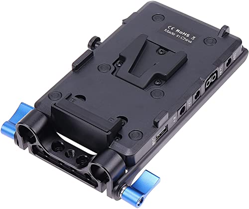 Hersmay V Mount Akku Plate V-Lock Batterieplatte DC 8V/12V/15V, 14,8V D-Tap & USB 5V Ausgangsports und 15 mm Stangenklemme für Sony A7IV A9 A7/Nikon Z6 Z7 II/Canon R5 R6/BMPCC 4K & 6K & 6K Pro Kameras von Hersmay