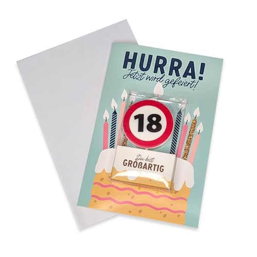 Herz & Heim® Geburtstagskarte mit Kuchenkerze im Verkehrszeichen-Design – Zahl 18 bis 80 – Originelle Grußkarte mit Kerze zum Geburtstag (18) von Herz & Heim