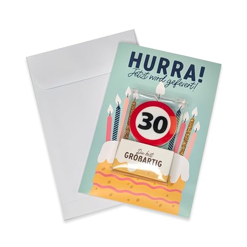 Herz & Heim® Geburtstagskarte mit Kuchenkerze im Verkehrszeichen-Design – Zahl 18 bis 80 – Originelle Grußkarte mit Kerze zum Geburtstag (30) von Herz & Heim