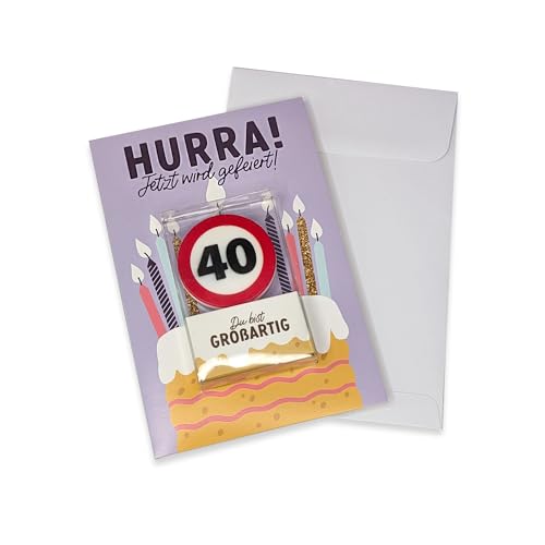 Herz & Heim® Geburtstagskarte mit Kuchenkerze im Verkehrszeichen-Design – Zahl 18 bis 80 – Originelle Grußkarte mit Kerze zum Geburtstag (40) von Herz & Heim