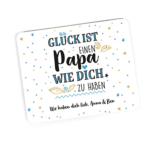 Herz & Heim® Personalisiertes Mousepad mit Wunschname oder Foto Glück ist Papa von Herz & Heim