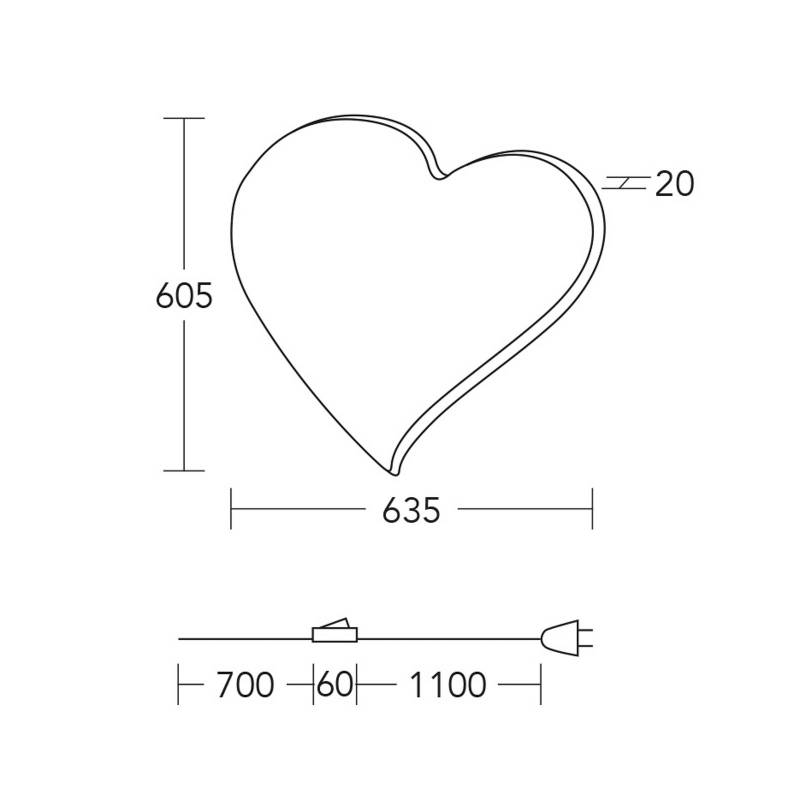 HerzBlut LED-Wandleuchte Herz maxi, 60,5 cm, Holz, Stecker von HerzBlut