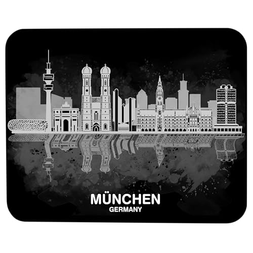 Herzensstadt City Skyline Mauspad - 24 x 13 cm - Aus Kunststoff, Aquarell, Gaming, Rutschfest (München Weiß-Schwarz) von UNGROL