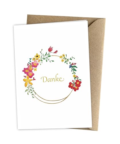 Herzfunkeln® Dankeskarte mit Blumenkranz in DIN A6 - Danke sagen mit Dankeschön Karte - Mit Umschlag aus Recyclingpapier - Grußkarte & Danksagungskarte - Made in Germany von Herzfunkeln