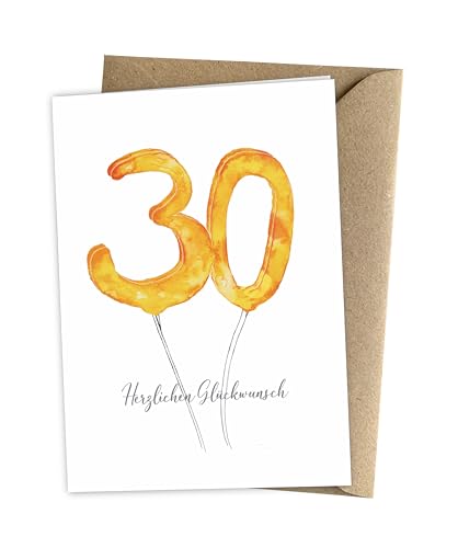 Herzfunkeln® Geburtstagskarte 30 Jahre für Frau & Mann - 30. runder Geburtstag - Umschlag aus Recyclingpapier - Glückwunschkarte & Happy Birthday Karte von Herzfunkeln
