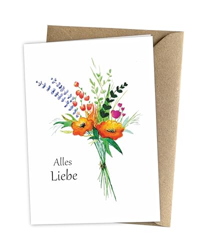 Herzfunkeln® Geburtstagskarte mit Blumenstrauß für Frauen, Mama, Oma, Mutter und Freundin in DIN A6 - Alles Liebe - Umschlag aus Recyclingpapier - Glückwunschkarte & Happy Birthday Karte von Herzfunkeln