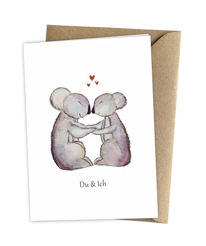 Herzfunkeln® Karte für Freundin, Freund, Frau, Mann & Partnerin mit verliebten Koalas in DIN A6 - Du & Ich - Mit Umschlag - Liebes Grußkarte zum Jahrestag, Valentinstag & Hochzeitstag für Sie & Ihn von Herzfunkeln