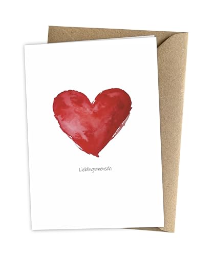 Herzfunkeln® Lieblingsmensch Karte für Freundin, Freund, Frau & Mann mit rotem Herz in DIN A6 - Umschlag aus Recyclingpapier - Liebe Grußkarte zum Jahrestag, Valentinstag, Hochzeitstag & Freundschaft von Herzfunkeln
