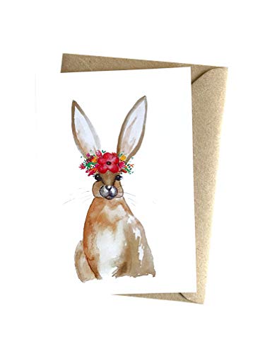 Herzfunkeln® Osterkarte für Erwachsene und Kinder mit Osterhase & Blumenkranz in DIN A6 - Frohe Ostern Geschenk - Umschlag aus Recyclingpapier - Glückwunschkarte & Grußkarte - Made in Germany von Herzfunkeln