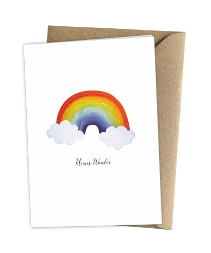 Herzfunkeln® Taufkarten für Mädchen und Jungen mit Regenbogen in DIN A6 - Kleines Wunder - Karte zur Taufe als Geschenk für Eltern - Umschlag aus Recyclingpapier von Herzfunkeln