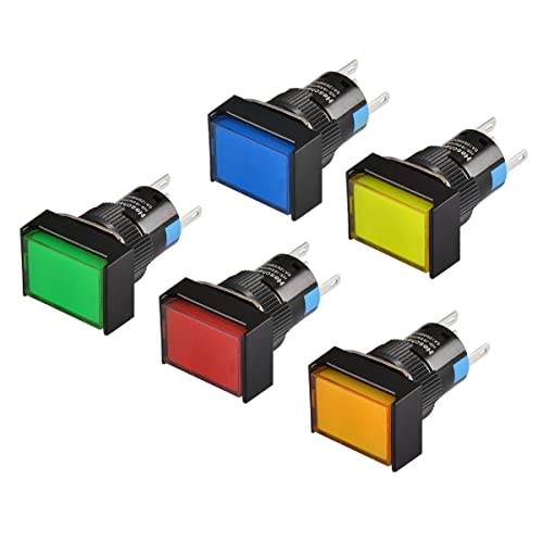 Heschen 16mm Rechteckiger Druckknopftaster, Momentantyp, 1NO 1NC, Rot, Blau, Gelb, Grün, Orange, 24V LED-Lampe von Heschen