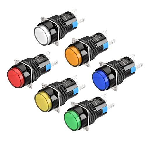 Heschen 16mm Runder Druckknopftaster, Momentantyp, 1NO 1NC, Rot, Blau, Gelb, Grün, Orange, Weiß, 24V LED-Lampe von Heschen