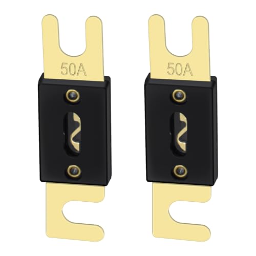 Heschen ANL-Sicherung, ANL-50, 50 A, für Kfz-Audiosysteme, goldfarben/schwarz, 2er-Pack von Heschen