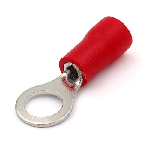 Heschen Ring Terminal Quetschverbinder Vinyl Isolierter Draht Elektrische Verbinder, RV1.25–5S, Ohrstecker Größe # 10, Für 0,5–1,5 mm² (22–16 AWG), rot, 100 Stück von Heschen