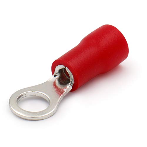 Heschen Ringkabelschuh-Crimpverbinder, Vinyl, isoliert, elektrischer Stecker, RV1.25–4S, Bolzengröße #8, für 0,5–1,5 mm² (22–16 AWG), Rot, 100 Stück von Heschen
