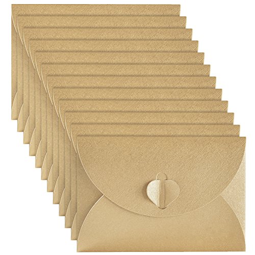 50 Stücke Mini Papier Umschläge Kraftpapier mit Herz Papier Verschluss für Weihnachten Valentinstag Geschenkkarten, Khaki von Hestya