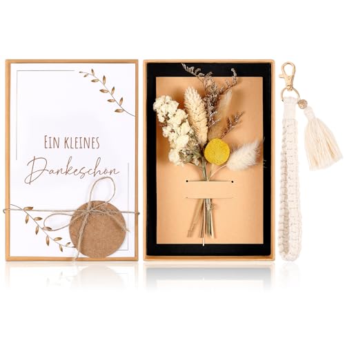 Hestya Danke Geschenk Set Danke Karte und Natürlichem Makramee Schlüsselanhänger Getrocknete Blumen Grußkarten Dankeschön Geschenk für Freundin Schwester Kollegin Ehefrau und Mutter von Hestya