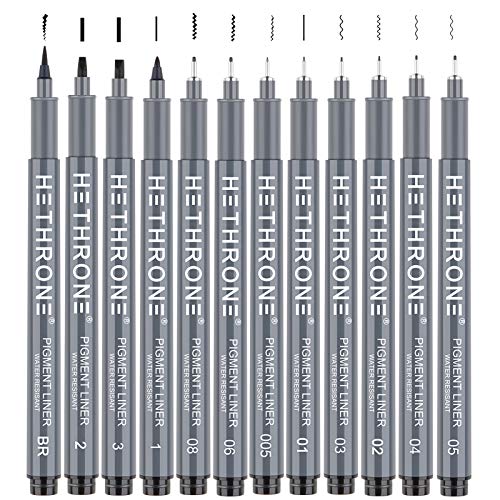 Hethrone Handlettering Stifte, Kalligraphie Stifte und Schwarz Kalligraphie Set für Anfänger Schreiben, Unterschrift, Illustration Design und Zeichnen (12 Größe) von Hethrone