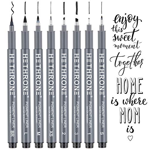Hethrone Kalligraphie Stifte, Handlettering Stifte und Schwarz Kalligraphie Set für Anfänger Schreiben, Unterschrift, Illustration Design und Zeichnen (8 Größe) von Hethrone
