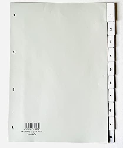 10x HETZEL Kunststoff-Register, A4, grau, 10 tlg, inkl. auswechselbaren Beschriftungsfeldern, Trennblätter von Hetzel