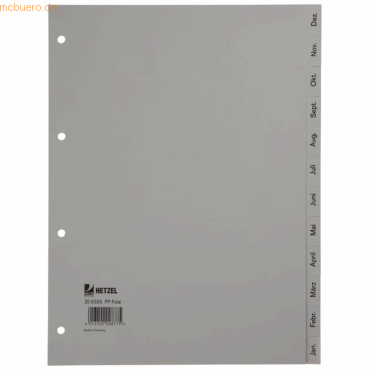 Hetzel Plastikregister Dez-Jan A4 PP 12 Blatt grau von Hetzel