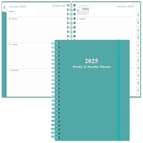 Planer 2023–2024 – A5 Wochen- und Monatsplaner & Tagebuch zum Verfolgen von Zielen, Juli 2023 – Juni 2024, 16.3x21.6 cm mit flexiblem Einband, Tabs, Innentasche et, Blaugrün von Heveboik