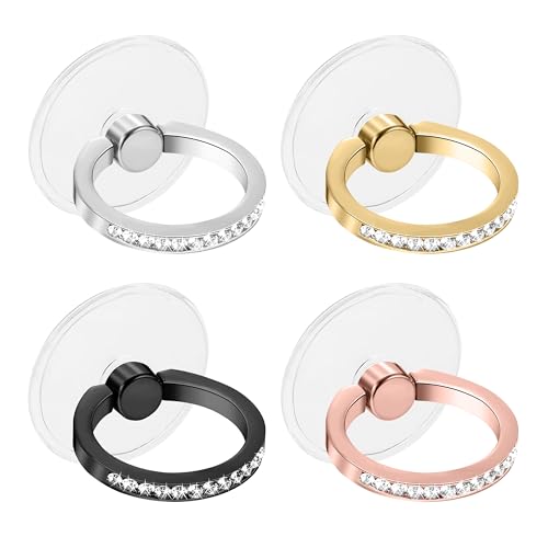 Heveer Handy Ring Halterung 360° Drehung Finger Handyhalterung Transparent Ringhalter mit Strasssteinen für Handys 4 Stück 4 Farben von Heveer