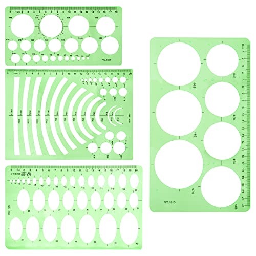 Kreisschablone Set Ovale Lineale Geometrisches Zeichnung Messschablonen für Schule Büro Gebäude 4 Stück Transparent Grün von Heveer